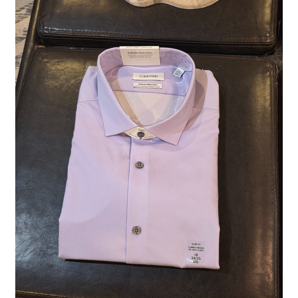 Calvin Klein Dress Shirt Slim Fit Stretch Collar Size: 18 - 34/35 XXL